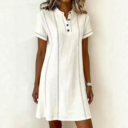 Women's Printed Button-Up Stand Collar Midi Dress – 3/4 Sleeve Loose Fit FitiqueFit