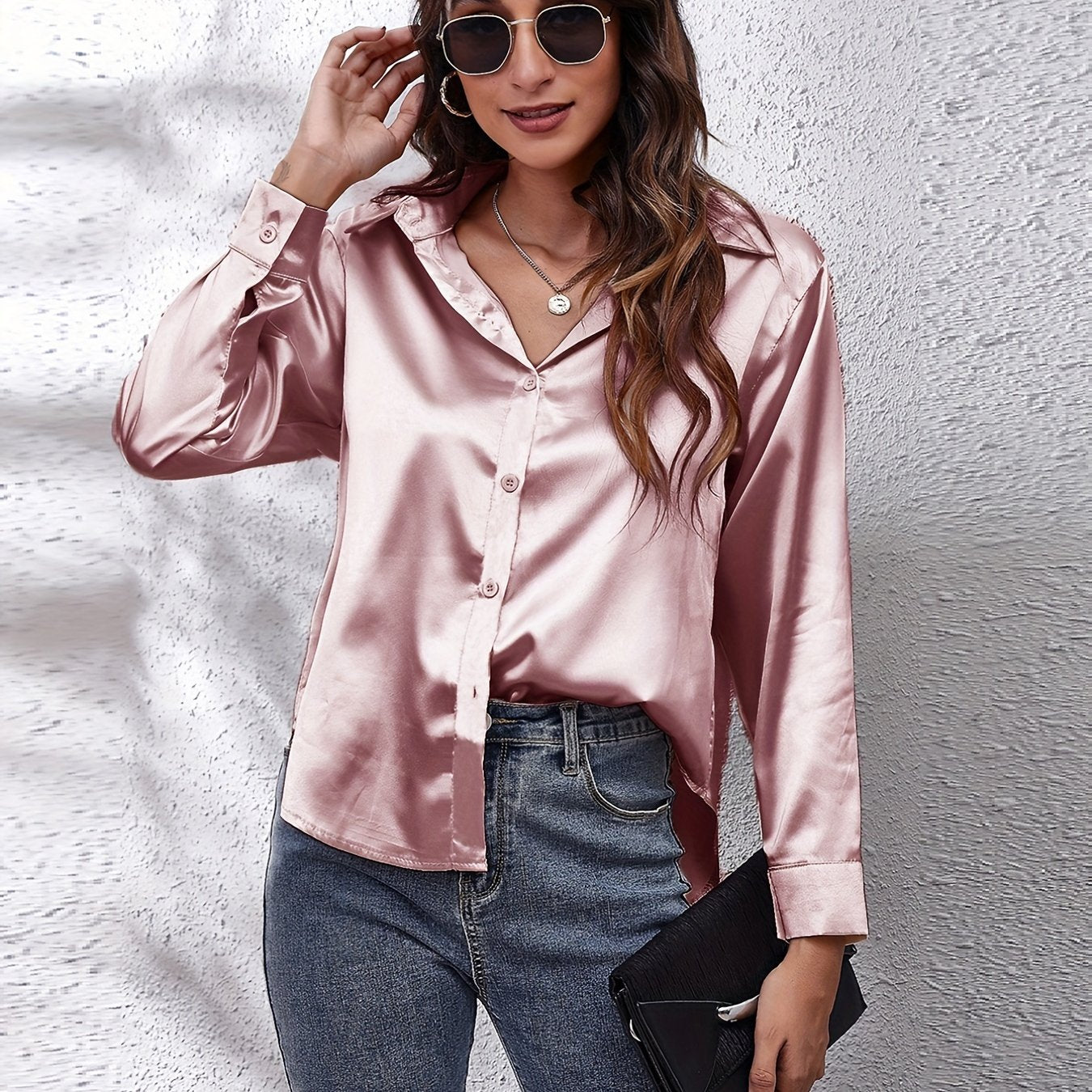 Hot Style In-Kind Shooting Satin Shirt Women'S Satin Imitation Long-Sleeved Shirt New European And American Cross-Border Women'S Clothing NovaCart