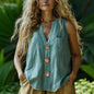 Cotton-Linen Sleeveless V-Neck Button Shirt – 3 Colors, S–2XL FitiqueFit