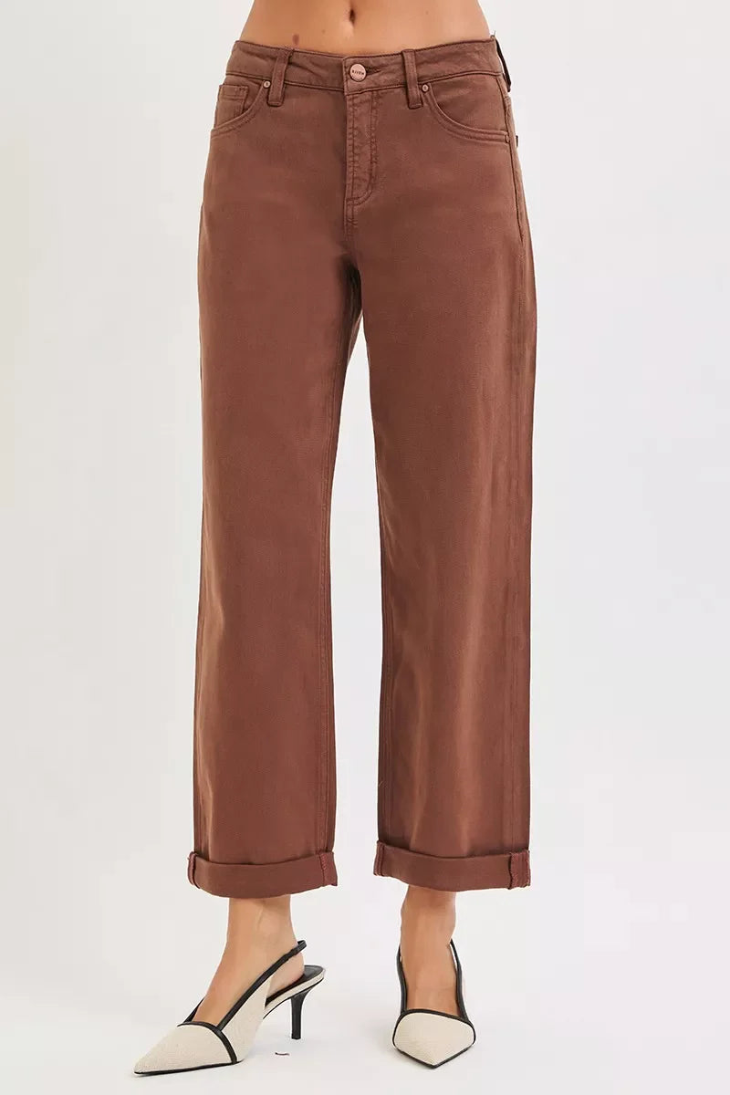 RISEN Full Size Tummy Control Mid Rise Ankle Barrel Baggy Plus Size West2East Surf