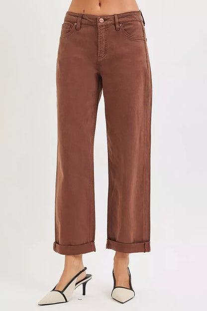 RISEN Full Size Tummy Control Mid Rise Ankle Barrel Baggy Plus Size West2East Surf