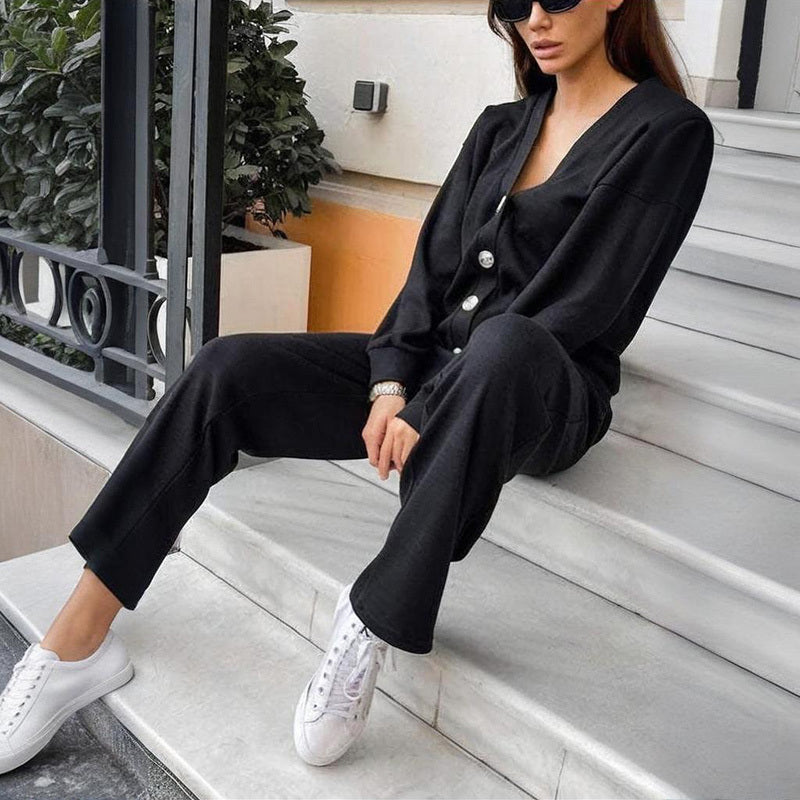 Casual Knit Cardigan With Pocket & Drawstring Lounge Pants FitiqueFit
