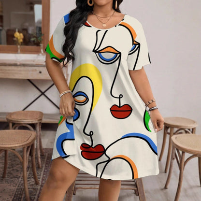 Women’s Casual Printed Round Neck Short Sleeve Dress FitiqueFit