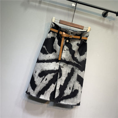 Tie-dyed High Waist Stretch Denim Skirt Grayceful LLC