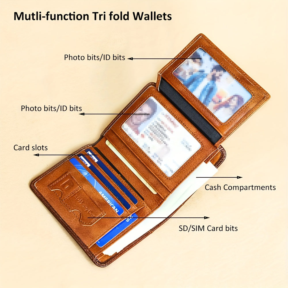Genuine Leather Men's Wallet/Ultra-Thin Top-Grain Cowhide/Compact Multi-Function ID Credit Card Holder/RFID Blocking/Blessing Card Set/Christmas Valentine's Day Father's Day Gift NovaCart