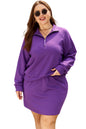 Wisteria Collar Half Zip Pullover Mini Skirt Plus Size 2pcs Set Garden Naked Curves