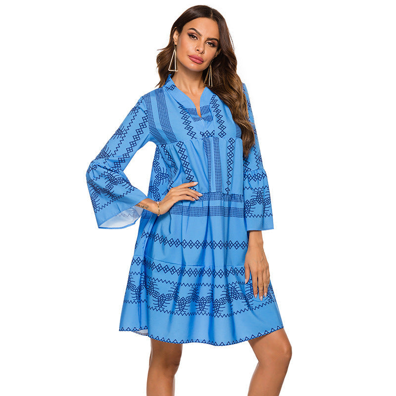 Bohemian Flare Sleeve Stand Dress Grayceful LLC