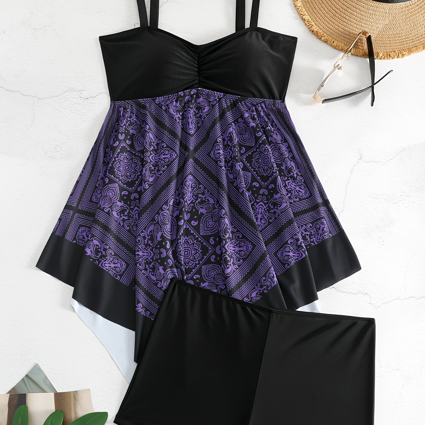 Plus Size Women's Printed Two-Piece Skirt Swimsuit, Sexy Printed Swimwear, Plus Size Style NovaCart