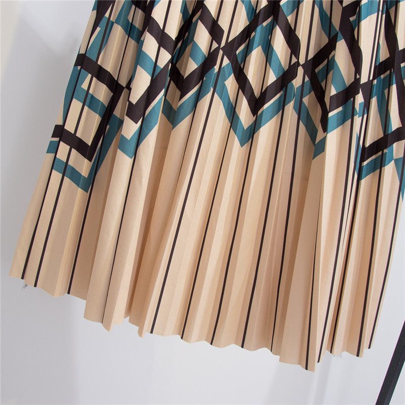 Women's Graceful Geometric Striped Pleated Skirt Grayceful LLC