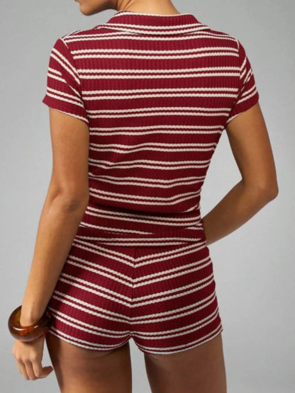 Striped Knit Short Sleeve Top & Shorts Set New Era Fashion LLc