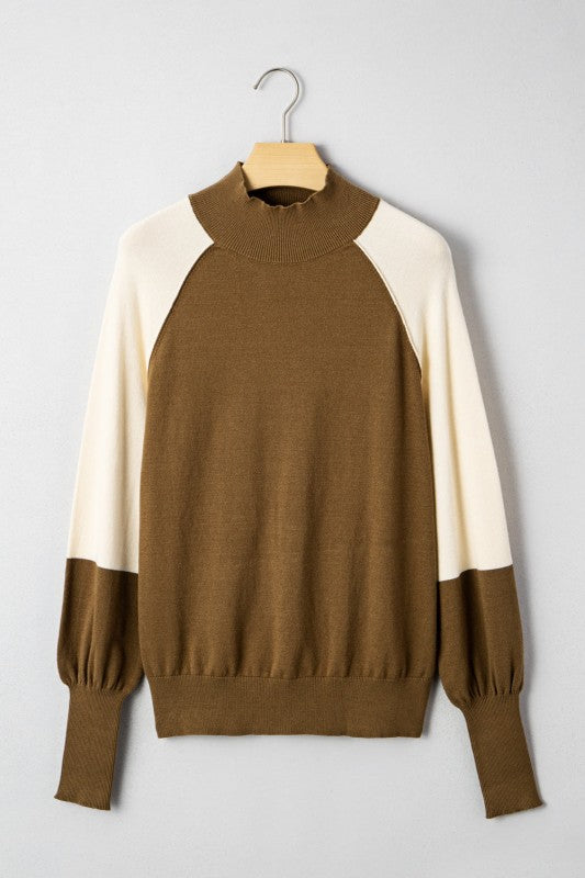 Colorblock Raglan Puff Sleeve Mock Neck Sweater Shop Style & More | Fresh Looks, Everyday Deals & Free Shipping