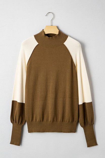 Colorblock Raglan Puff Sleeve Mock Neck Sweater Shop Style & More | Fresh Looks, Everyday Deals & Free Shipping