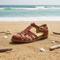 Women's Washed Full Grain Leather Fisherman Sandals – Closed-Toe Woven T-Strap FitiqueFit