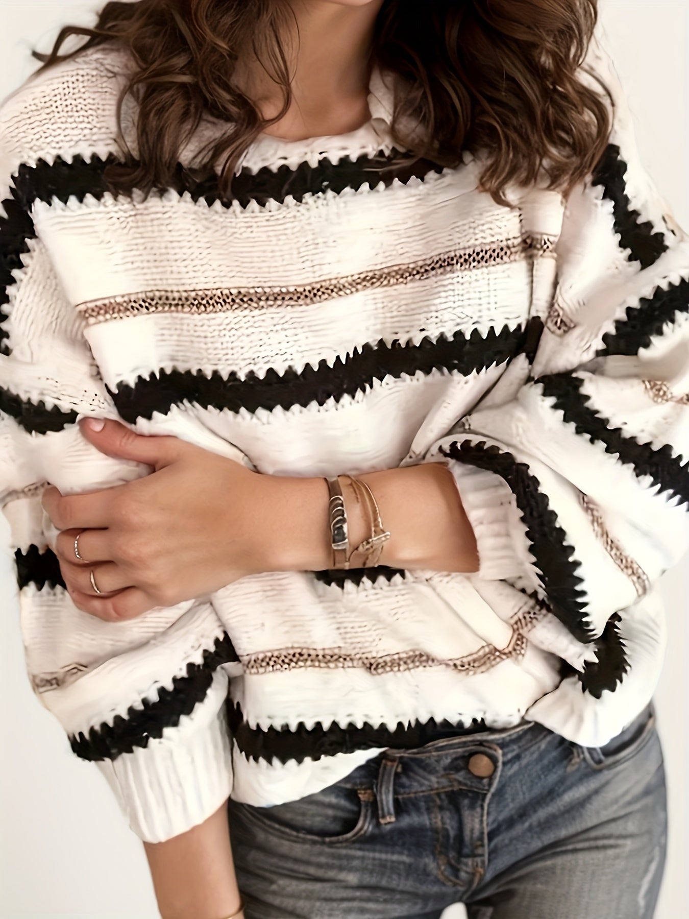 Women’s striped knitted pullover sweater FitiqueFit