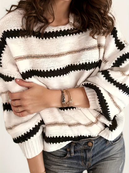 Women’s striped knitted pullover sweater FitiqueFit