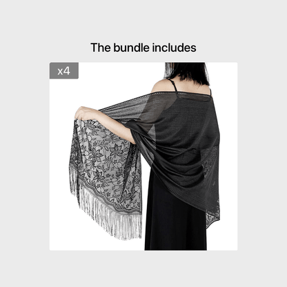 Women's Casual Shawl Wrap - Solid Color, Lightweight Polyester Knit - Going Out Essentials | Fringe Trim | Floral Lace Details NovaCart