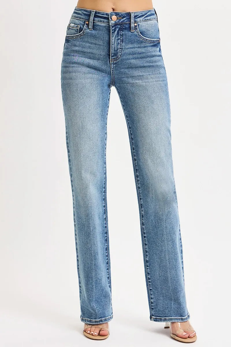 RISEN Full Size Tummy Control High Rise Straight Jeans Plus Size West2East Surf