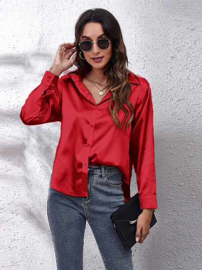 Hot Style In-Kind Shooting Satin Shirt Women'S Satin Imitation Long-Sleeved Shirt New European And American Cross-Border Women'S Clothing NovaCart