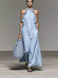Halter Neck Ruffled Sleeveless Dress – Loose Fit Flowy Dress With Pockets FitiqueFit