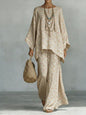 Floral Print Bamboo Linen Two-Piece Set | Wide-Leg Pants FitiqueFit