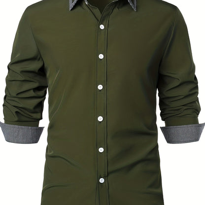 Men'S Color-Blocked Checkered Casual Long-Sleeve Shirt NovaCart
