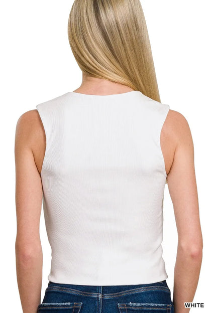 Zenana Ribbed Seamless Double Layered Square Neck Tank Montret