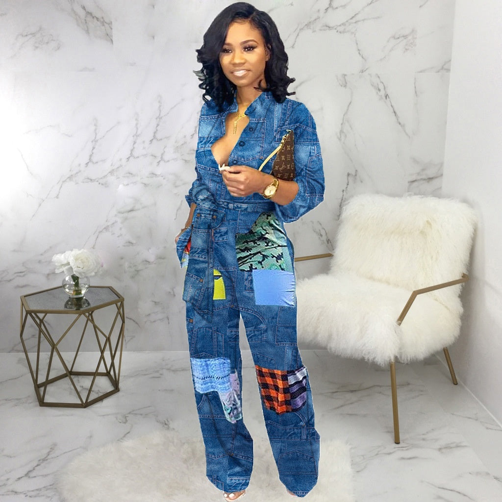 European And American Fashion Denim Jumpsuit Grayceful LLC