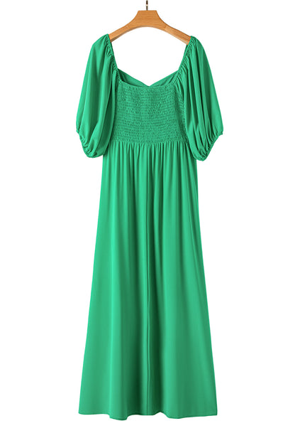 Bright Green Ruched Front Puff Sleeve Plus Size Long Dress Garden Naked Curves