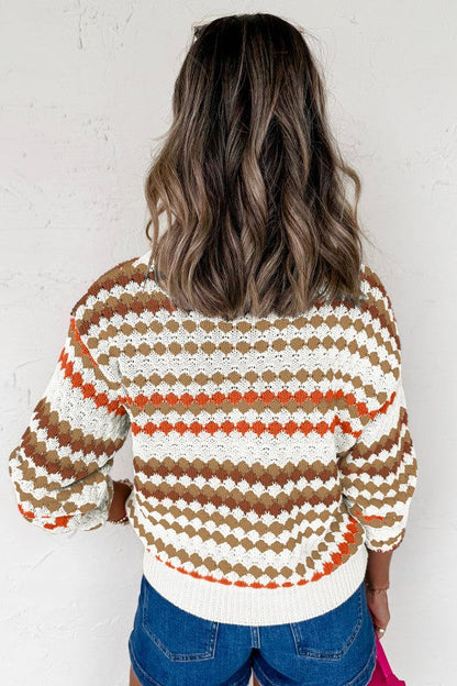Stripe Eyelet Knit Drop Shoulder Sweater Shop Style & More | Fresh Looks, Everyday Deals & Free Shipping