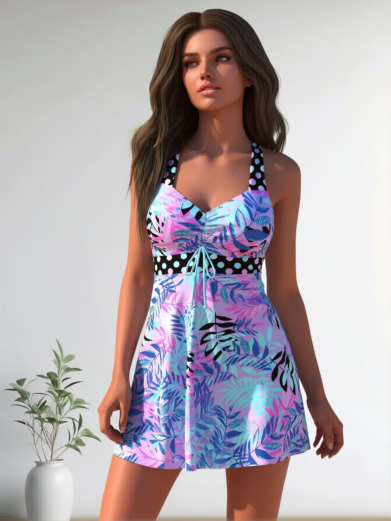 Women's High-Neck Tankini Swimsuit – Adjustable Straps Plus Size FitiqueFit