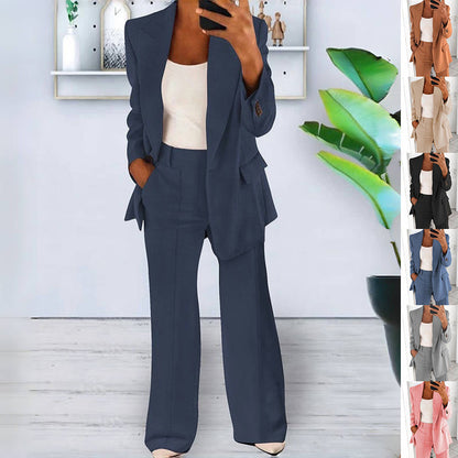 Lapel Blazer & Slim-Fit Trousers Two-Piece Suit – 10 Colors XS–5XL FitiqueFit
