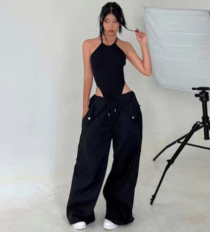 Women's High-Waist Lace-Up Straight-Leg Cargo Pants – Loose Fit FitiqueFit
