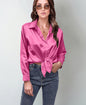 Women’s Satin Lapel Button-Down Blouse FitiqueFit