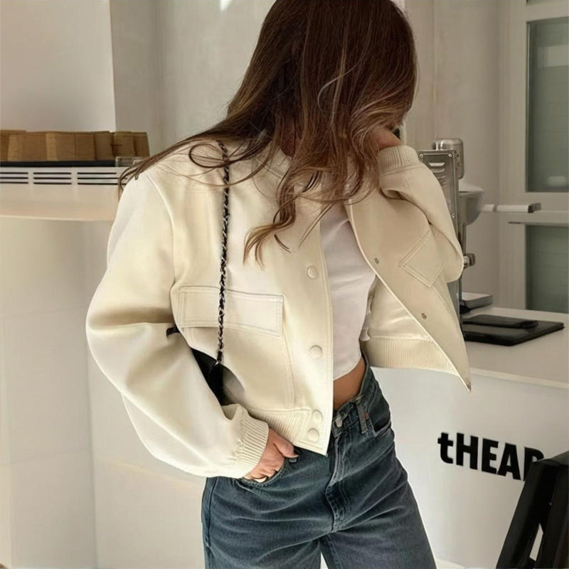 Women's Solid Color Long Sleeve Baseball Jacket FitiqueFit