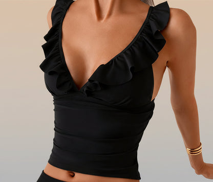 Women's Ruffle Trim Bikini Three-Piece Swimsuit Set FitiqueFit