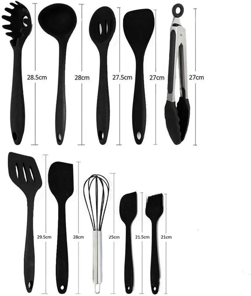 Premium Silicone Kitchen Utensil Set - Heat-Resistant Non-Stick Cooking Tools with Stylish Black Holder