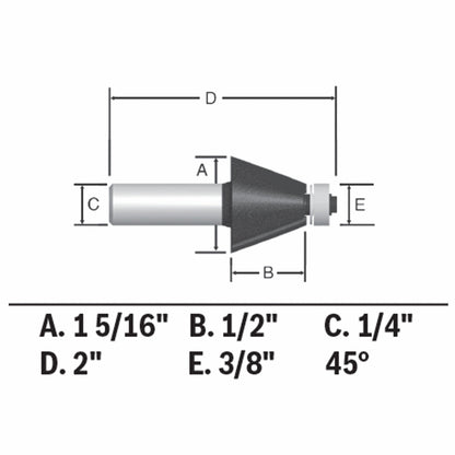 BOSCH 85298MC 1-5/16 In. x 45° Carbide-Tipped Chamfer Router Bit VM Hardware