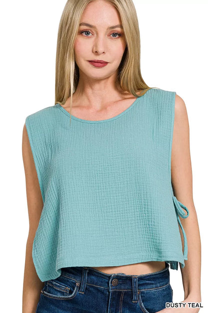 Zenana Double Gauze Side Tie Sleeveless Top Montret