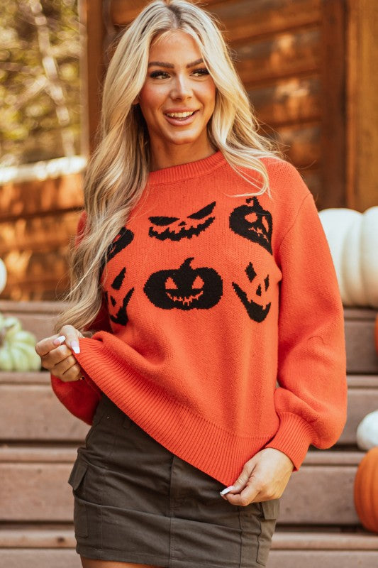 Halloween Pumpkin Face Drop Shoulder Sweater Shop Style & More | Fresh Looks, Everyday Deals & Free Shipping