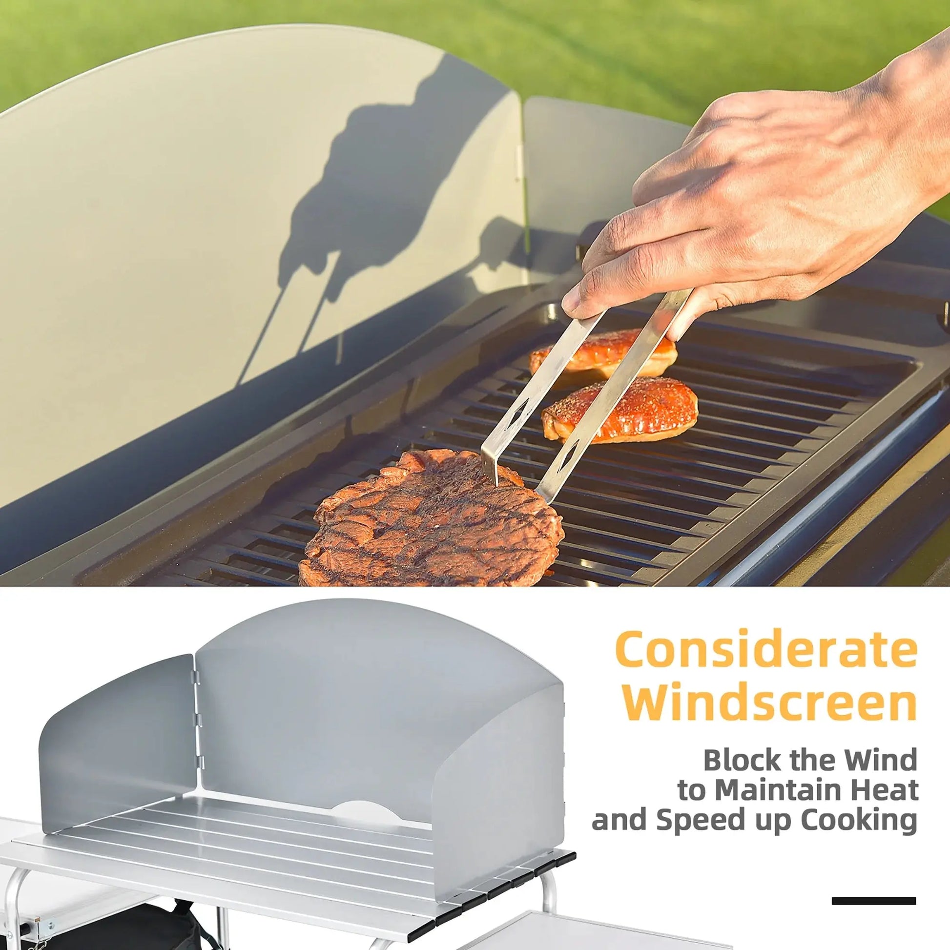 Ultimate Folding Portable Aluminum Camping Grill Table with Storage Organizer and Windscreen in Grey