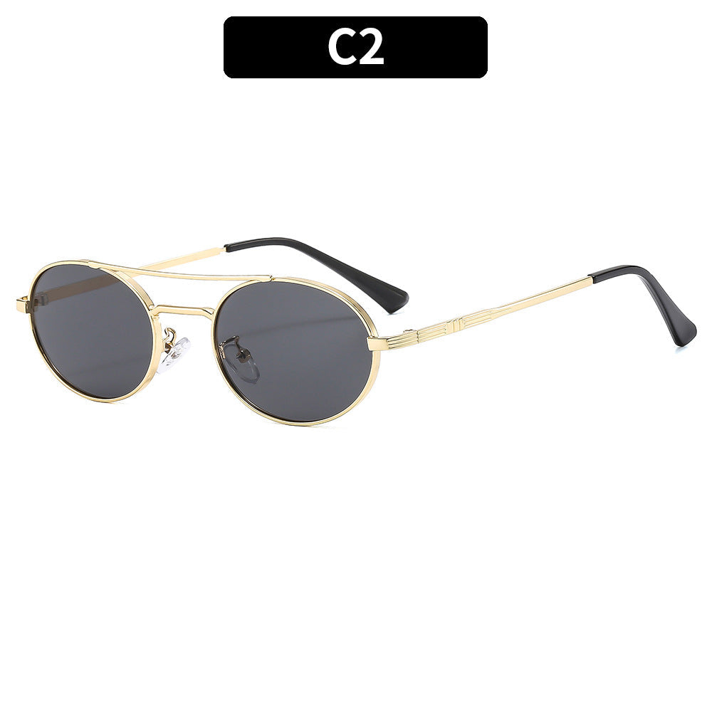 Retro Oval Dual-Beam Metal Sunglasses | UV Protection FitiqueFit