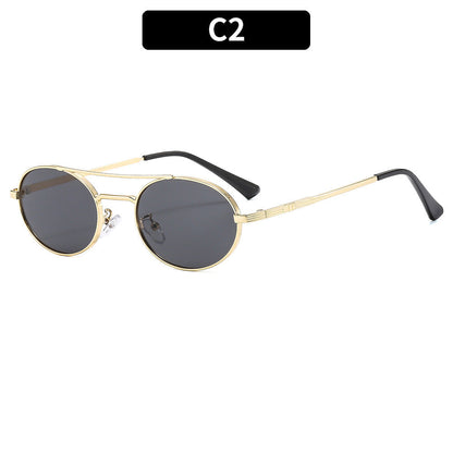 Retro Oval Dual-Beam Metal Sunglasses | UV Protection FitiqueFit