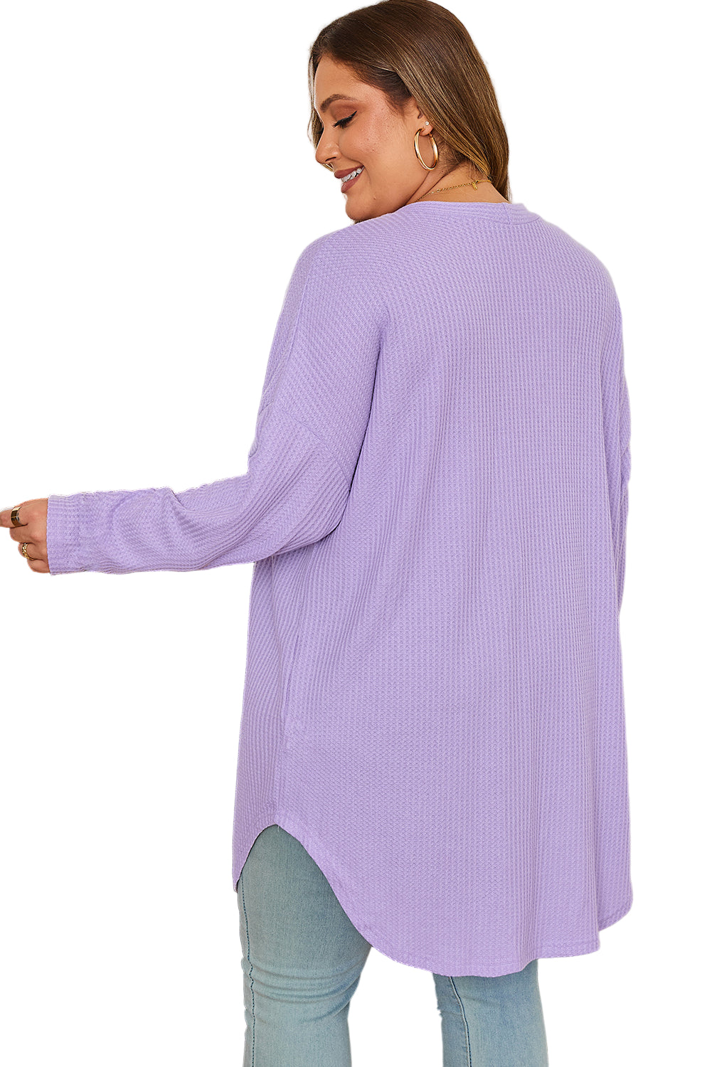 Orchid Petal Plus Size Waffle Knit Button Front Cardigan Garden Naked Curves