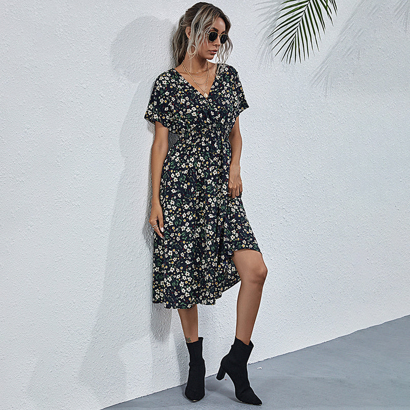 V-Neck Floral Print A-Line Satin Maxi Dress | 8 Colors FitiqueFit