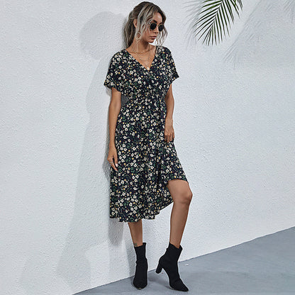V-Neck Floral Print A-Line Satin Maxi Dress | 8 Colors FitiqueFit