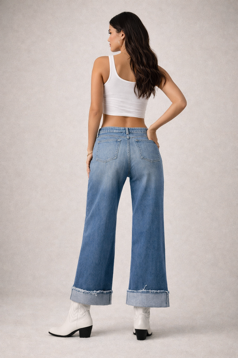 Low Rise Cuffed  Western Jean with Pink Vinyl Croc Panels GJG DENIM