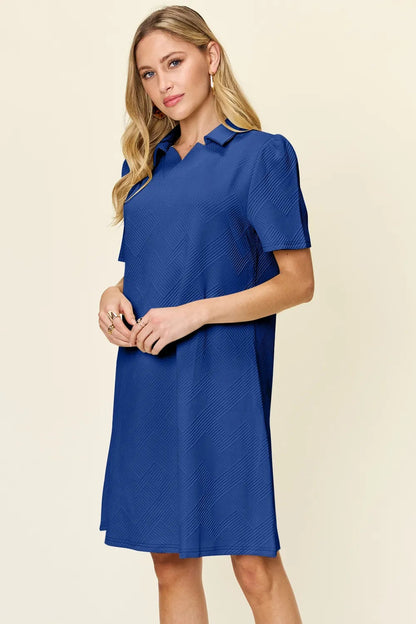 Double Take Full Size Texture Collared Neck Short Sleeve Dress West2East Surf