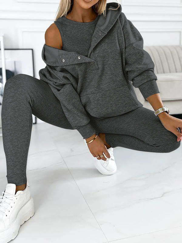 Casual Hooded Sweater Thickened Thread Fitted Vest Pants Three-piece Set See size chart under “more details” The Fashion Celestial