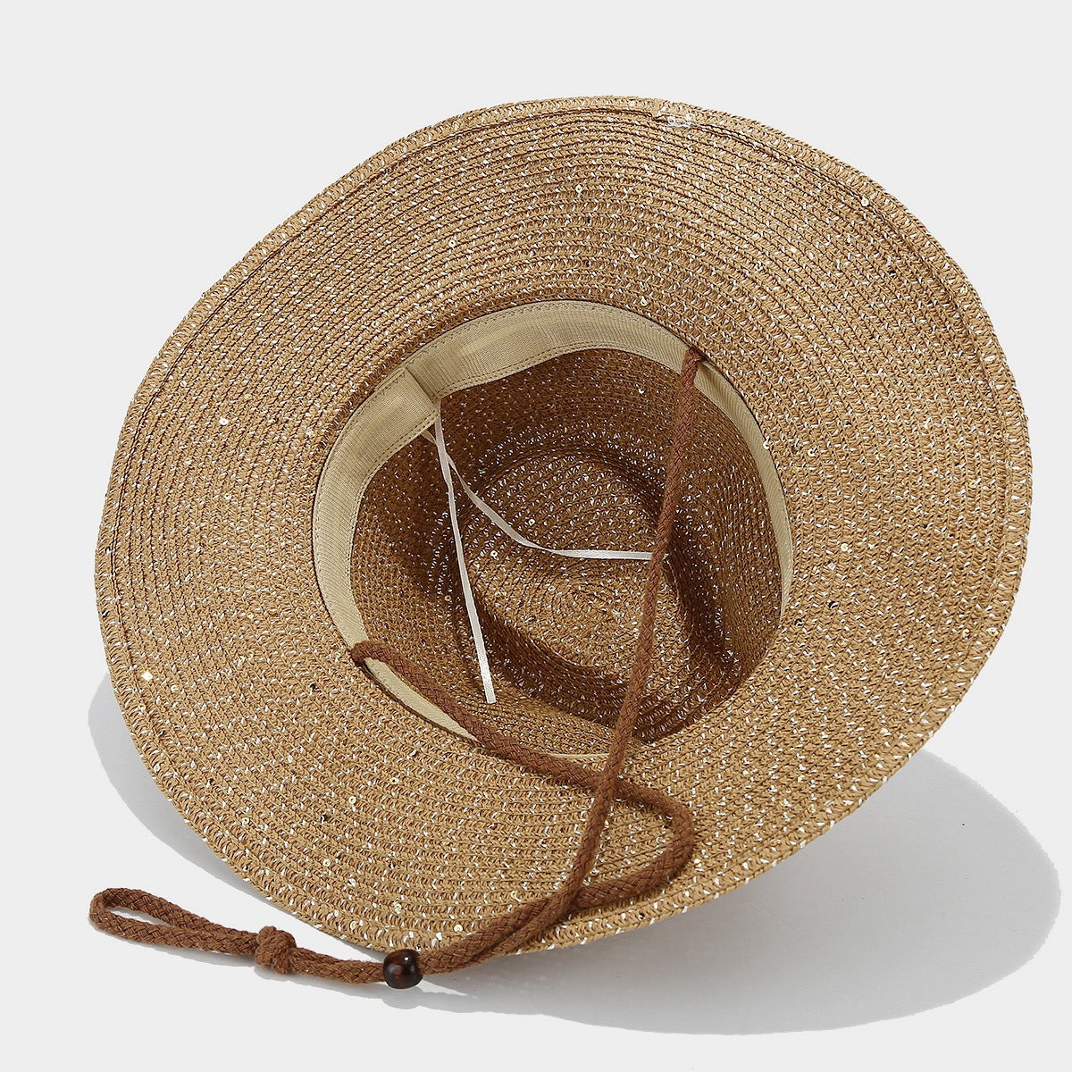 Women's Panama Straw Woven Sun Hat – Windproof Sequin Detail Beach Hat FitiqueFit