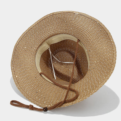 Women's Panama Straw Woven Sun Hat – Windproof Sequin Detail Beach Hat FitiqueFit